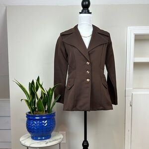 Vintage 60's/70's Dagger Collar Brown Polyester Blazer Disco Leisure Suit/Jacket